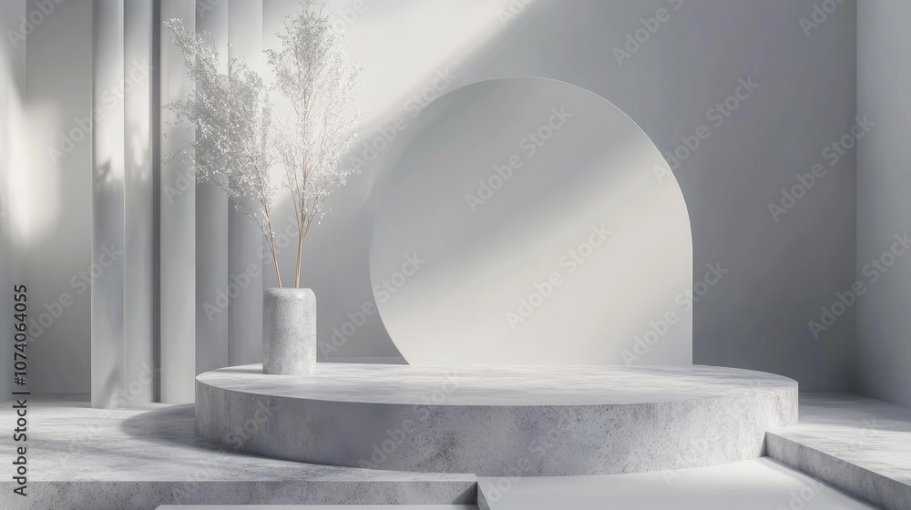 Poster Minimalist 3D gray and white podium stage scene Abstract geometric shape illustration rendering Suitable for online product display