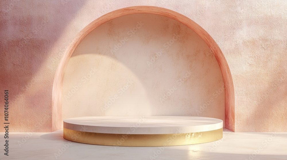 Aufkleber 3D rendering of a minimal background featuring an empty space with a podium for showcasing products