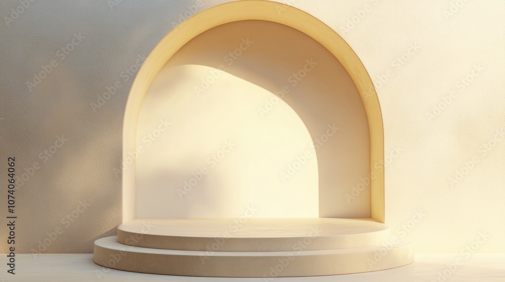 Aufkleber 3D render of a background featuring a pedestal and a showcase showcasing an abstract minimal concept with a blank space and a clean simple design ideal for a minimalist mockup