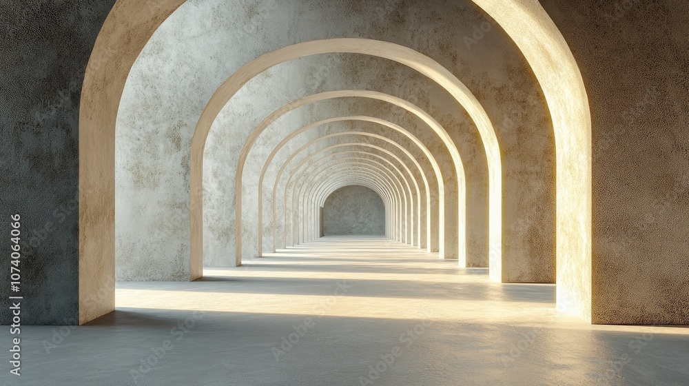 Aufkleber Abstract architectural background with arched interior 3D rendering