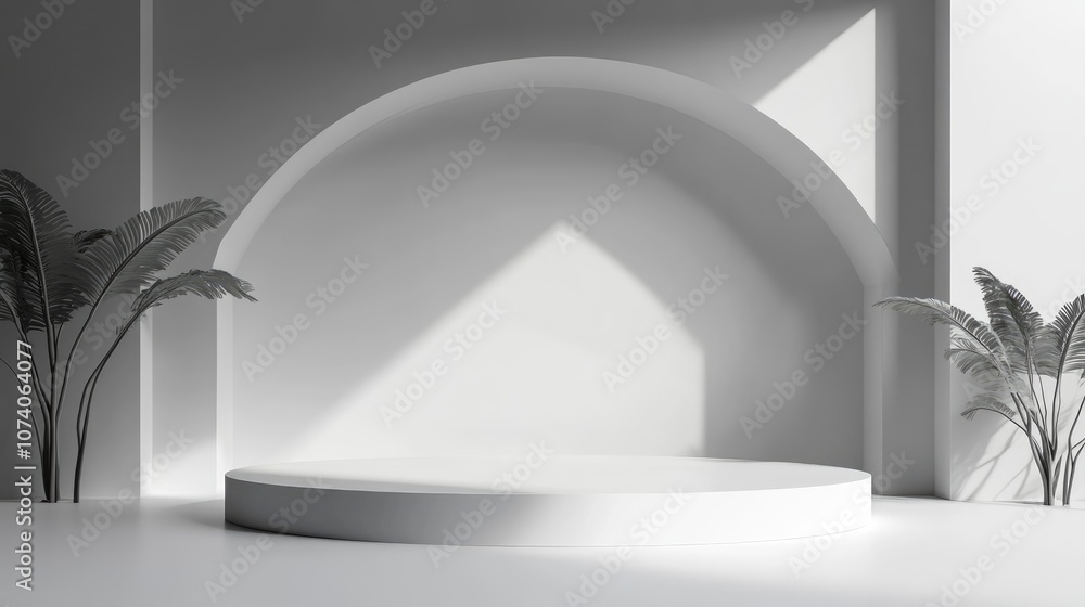 Poster 3D rendering of a podium mock up for product display featuring an abstract minimal concept with a geometric background