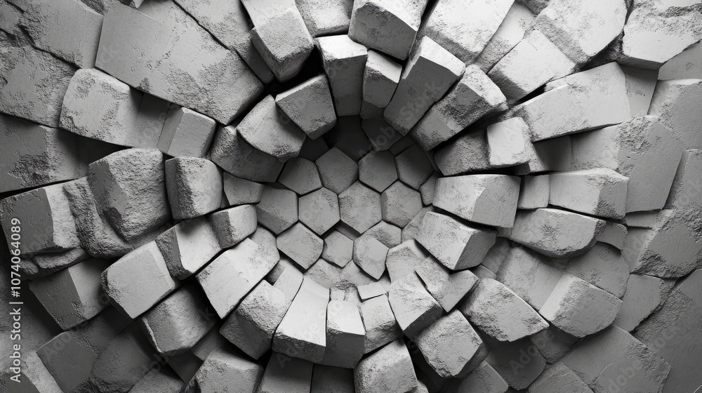 Aufkleber 3D gray shiny abstract monochrome geometric pattern featuring a chaotic arrangement of hexagonal surface polygons in a circular design 3D rendering of a realistic honeycomb background or texture