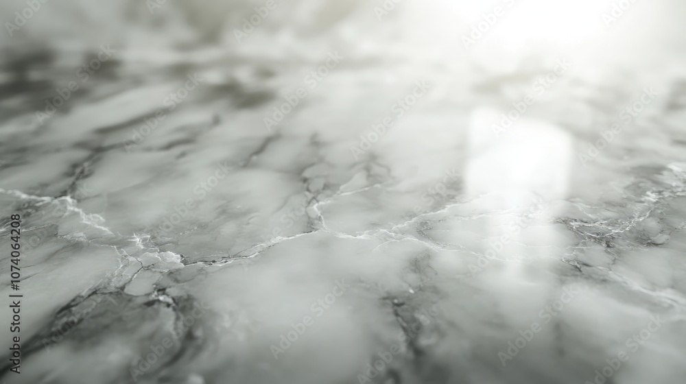 Poster White marble table surface with a blurred abstract interior background suitable for product display or montage