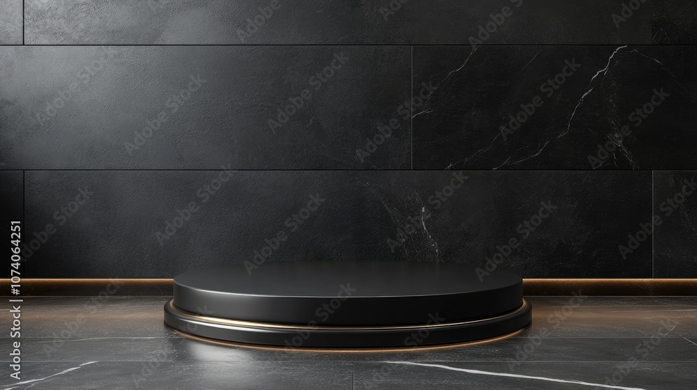 Poster Empty black podium display minimalist dark pedestal for product showcasing blank platform 3D rendering