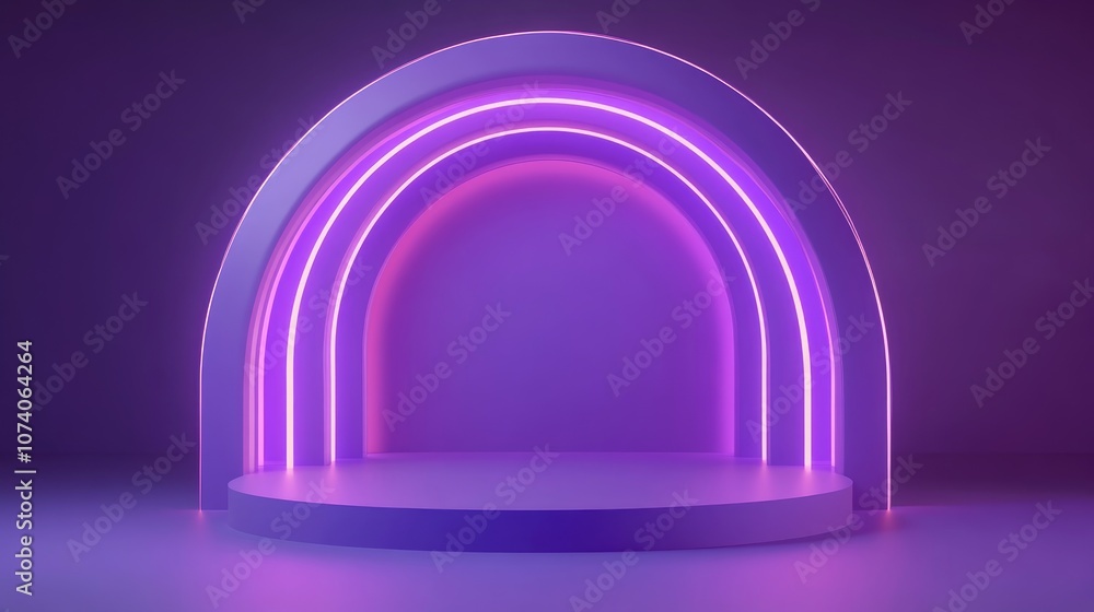 Poster purple neon product podium 3d render abstract concept for product display void stage for showcasing 