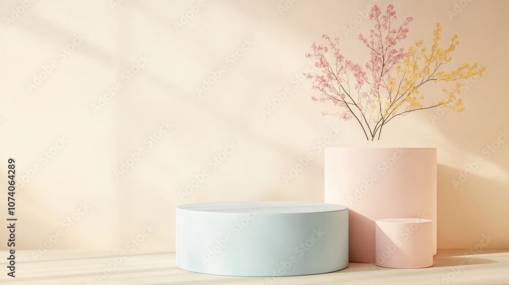 Aufkleber abstract geometric shapes in soft pastel colors minimal design for product display podium 3d render 
