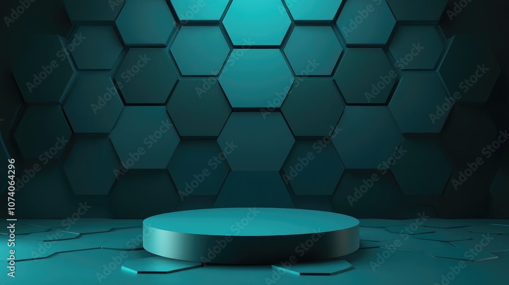 Poster 3d minimal studio background featuring a blue green hexagon podium abstract geometric shape illustra