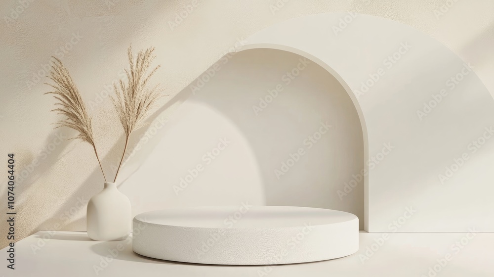 Poster 3D white rendering of a podium in a minimal scene featuring an abstract background and geometric shapes in white Stand pedestal background for product display