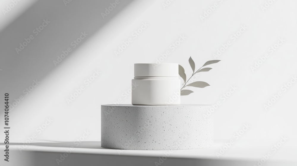 Poster 3d rendered illustration featuring a geometric concrete cylinder pedestal for showcasing cosmetic pr