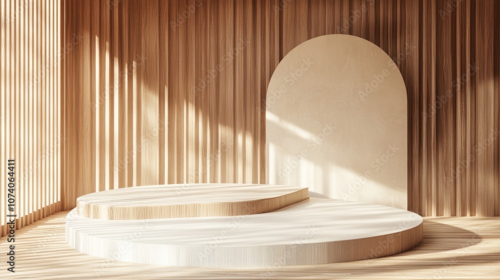 Poster 3D rendering of a retail display Abstract geometric podium backdrop Minimalist basic forms Contemporary mockup Blank template Vacant showcase