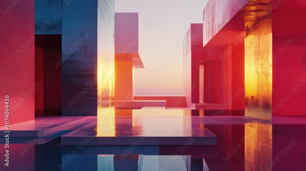 Poster Geometric plane composition three dimensional visualization of the environment