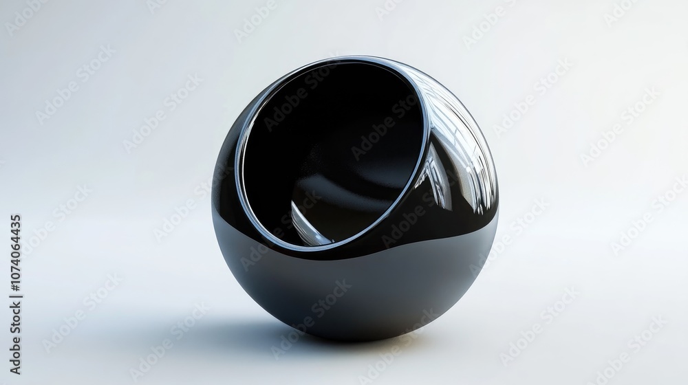 Poster 3D geometric black metallic half sphere design with realistic rendering