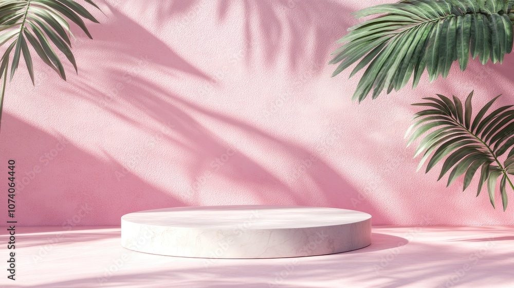 Aufkleber soft pastel background with wall shadows featuring a botanical podium for product display and advert