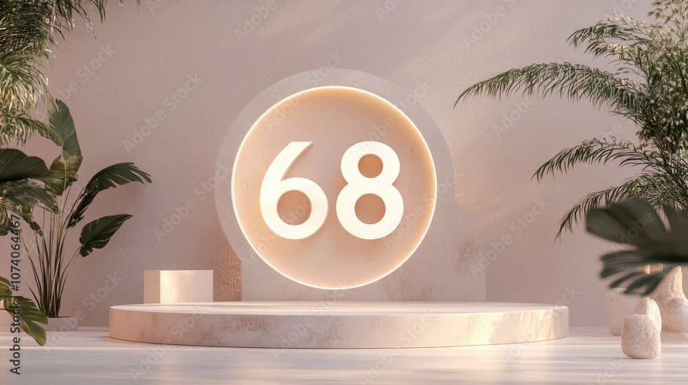 Aufkleber Podium setup for mock up presentation in minimalist style featuring the number 68 complemented by ample copy space 3D rendered abstract background design