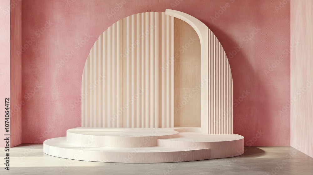 Poster Product showcase stand with a pink abstract backdrop 3D rendering
