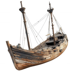 Old wooden ship, white isolate background