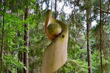 Wooden Swirl Sculpture in Dolomite Forest