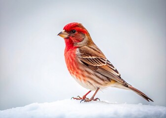Captivating Minimalist Photography of a Vibrant Red Finch on a Pure White Background, Showcasing Nature's Beauty in a Simple Yet Striking Composition for Stock Photo Enthusiasts