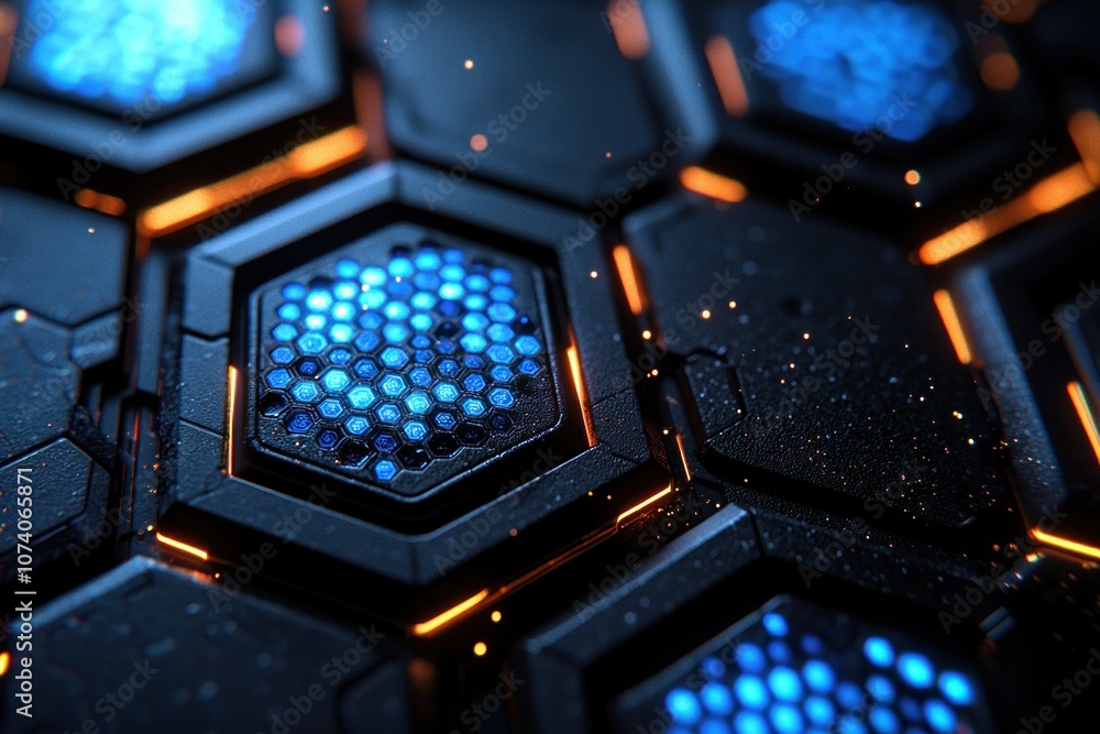 Aufkleber abstract geometric structure with glowing blue and orange elements