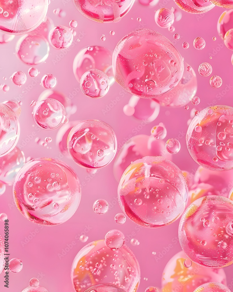 Poster bubbles in a pink background create a vibrant and playful visual effect.