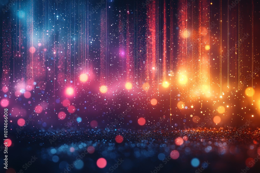 Poster abstract background with multicolored glitter and bokeh lights