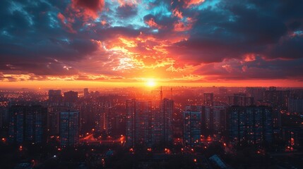 Construction site sunset with cranes and buildings under construction