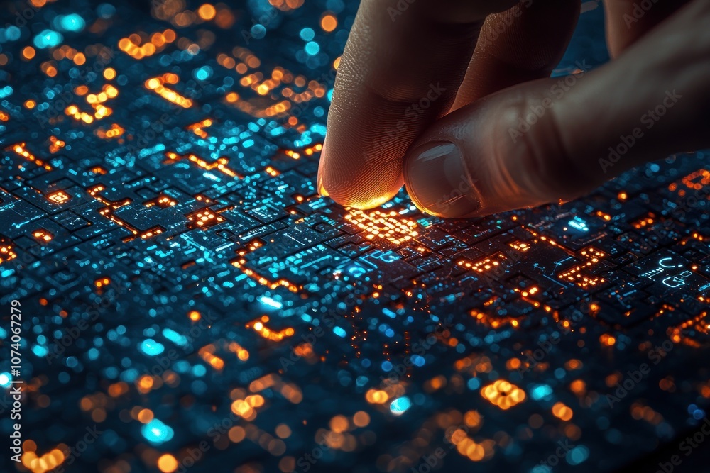 Aufkleber a fingertip touching a glowing circuit board