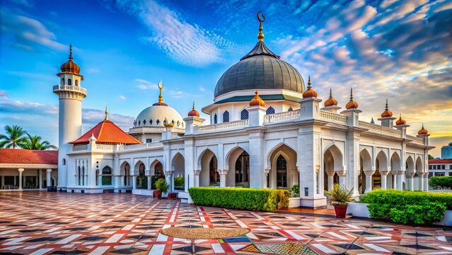 Captivating Product Photography of Kapitan Keling Mosque in Penang, Malaysia, Showcasing Its Architectural Beauty and Cultural Significance in a Stunning Visual Display