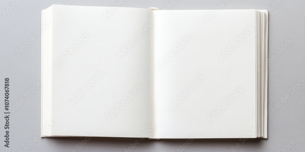 Poster open book with blank white pages on grey surface