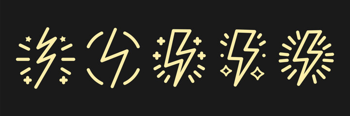 Creative collection of lightning and thunder symbols designed for weather-themed graphics and illustrations in various styles