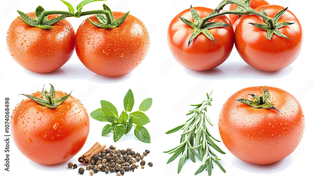 Poster fresh tomatoes with herbs and spices on a transparent background generative ai
