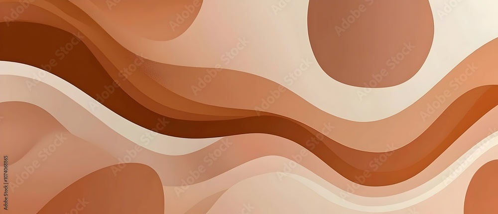 Poster a vibrant abstract design featuring flowing waves in warm shades of brown and beige, creating a harm