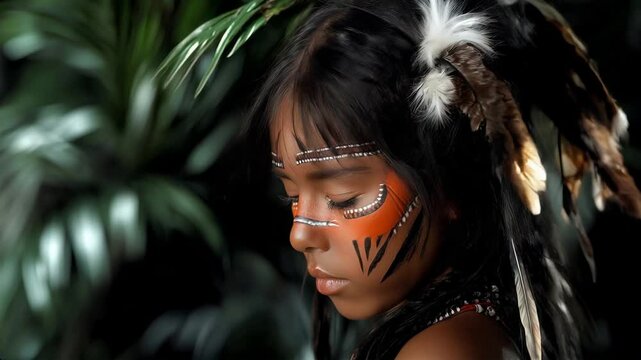 Portrait of an indigenous girl with her typical ornaments.