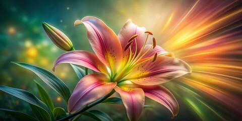 Fototapeta premium Captivating Time Lapse of a Blooming Lily Flower in Long Exposure, Showcasing the Beauty of Nature's Transformation Through Light and Motion in a Serene Environment