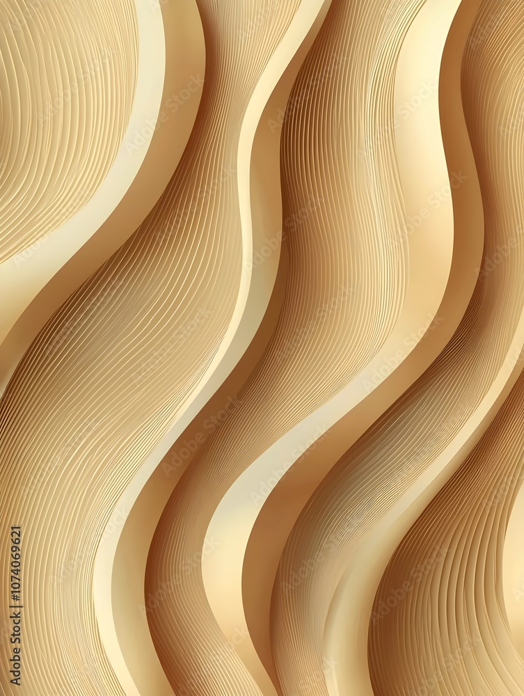 Poster an abstract composition featuring smooth, flowing waves in shades of beige, creating a serene and mo