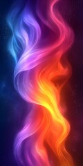 Fototapeta premium A vibrant abstract composition featuring flowing waves of blue, purple, orange, and red colors blending seamlessly against a dark background, creating a sense of movement and energy.