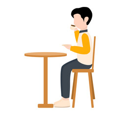 Man Drinking Coffee in a Cafe 