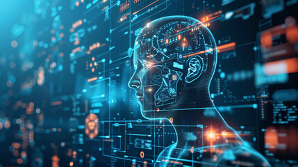 A Futuristic Representation of a Humanoid Face With Digital Circuits and Data Streams Illuminated Against a High-Tech Background, Symbolizing Advancements in Artificial Intelligence and Technology
