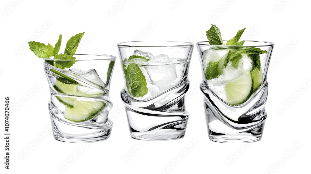 Poster mint and lime mojitos on a clear backdrop generative ai