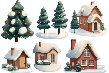 Naklejka premium Set of different winter holiday themed stickers on white background
