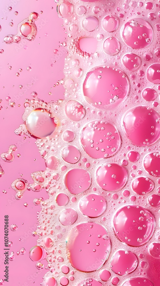 Poster close-up of pink bubbles on a textured surface, creating a vibrant and playful visual effect.