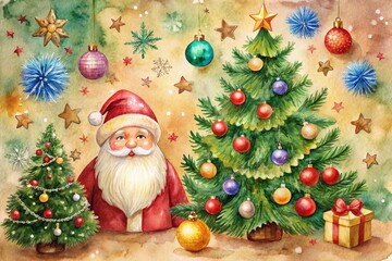 Obraz premium Captivating Watercolor Christmas Art: A Festive Collection of Hand-Painted Holiday Illustrations for Home Decor, Cards, and Seasonal Celebrations