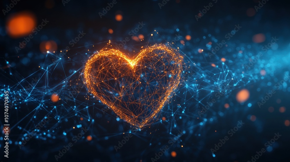 Poster a glowing heart shape formed by interconnected lines and nodes.