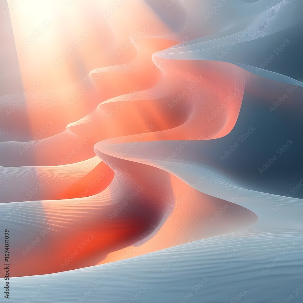 Poster a mesmerizing abstract landscape of rolling sand dunes, showcasing soft curves and gentle gradients 