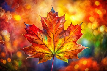 Fototapeta premium Captivating Watercolor Maple Leaf Art for Home Decor and Nature Enthusiasts with Rich Autumn Colors and Textures, Perfect for Wall Art and Seasonal Displays