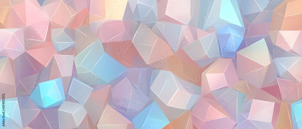Poster abstract geometric background featuring a colorful arrangement of translucent pastel cubes and polyg