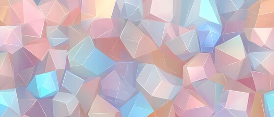 Obraz premium Abstract geometric background featuring a colorful arrangement of translucent pastel cubes and polygons, creating a soft and dreamy visual effect.