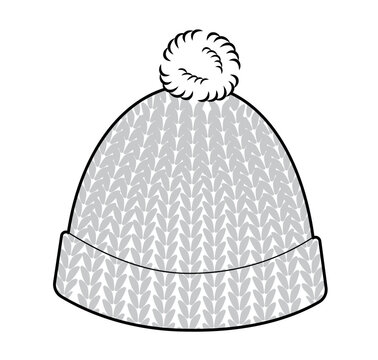 recommend clip art: Bobble Crochet Hat with pompom. Knitted Winter Head Fashion accessory cap clothing technical illustration. Vector headgear for Men, women unisex style, flat template CAD mockup sketch outline isolated