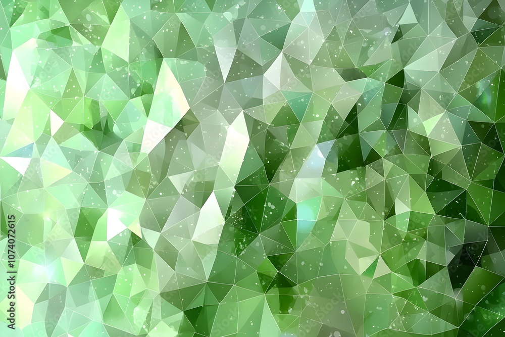 Poster a mesmerizing abstract pattern of green triangles creating a vibrant and dynamic texture, evoking fe