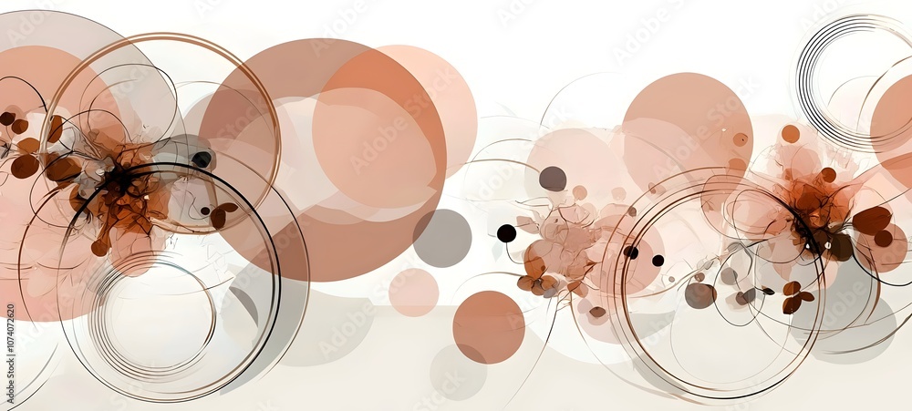 Poster Abstract digital artwork featuring a blend of soft warm tones including browns and creams, with overlapping circles and organic shapes creating a sense of flow and harmony.